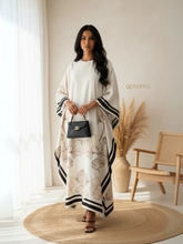 YEZWE Elegant Floral Printed Ivory Kaftan Maxi Dress - Pre-Booking